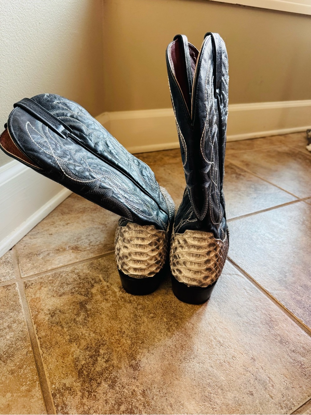 Dan Post Black Shaft with Natural Python Toe Western Boot Size 12 - Picture 8 of 11